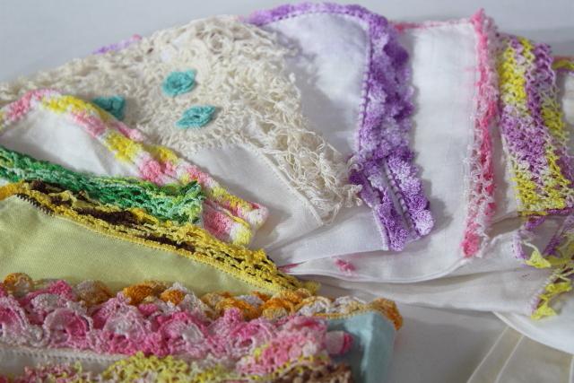 photo of vintage handkerchiefs lot, lace edged hankies trimmed w/ cotton thread crochet edgings #7