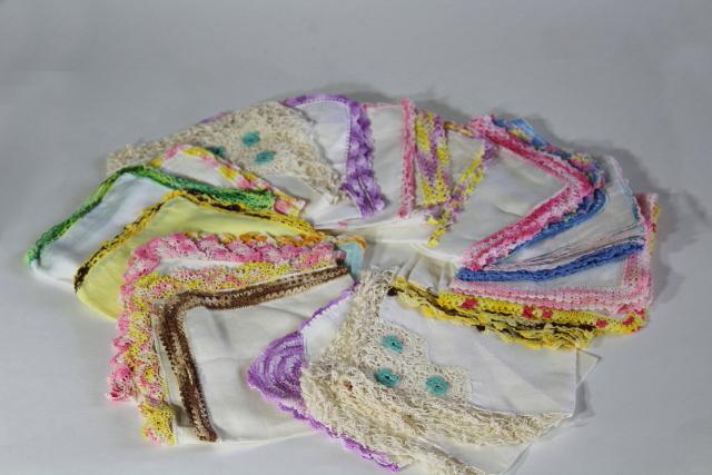 photo of vintage handkerchiefs lot, lace edged hankies trimmed w/ cotton thread crochet edgings #8