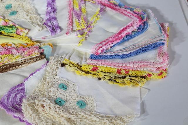 photo of vintage handkerchiefs lot, lace edged hankies trimmed w/ cotton thread crochet edgings #9