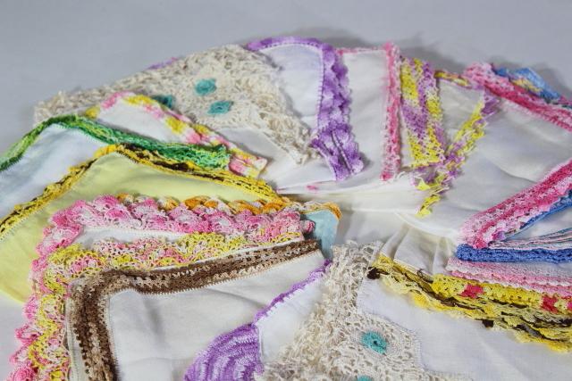 photo of vintage handkerchiefs lot, lace edged hankies trimmed w/ cotton thread crochet edgings #10