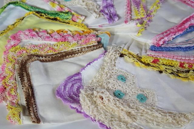 photo of vintage handkerchiefs lot, lace edged hankies trimmed w/ cotton thread crochet edgings #11