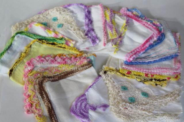 photo of vintage handkerchiefs lot, lace edged hankies trimmed w/ cotton thread crochet edgings #12