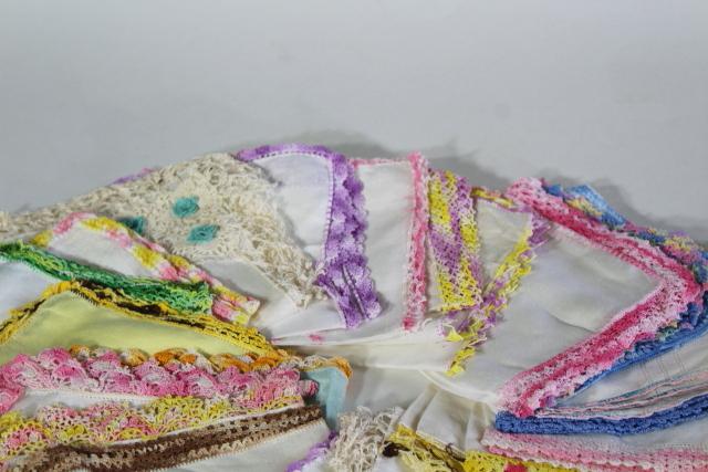 photo of vintage handkerchiefs lot, lace edged hankies trimmed w/ cotton thread crochet edgings #13