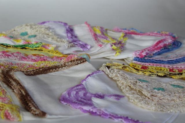 photo of vintage handkerchiefs lot, lace edged hankies trimmed w/ cotton thread crochet edgings #16