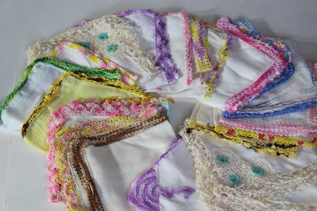 photo of vintage handkerchiefs lot, lace edged hankies trimmed w/ cotton thread crochet edgings #18