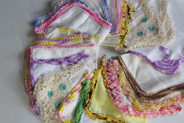 photo of vintage handkerchiefs lot, lace edged hankies trimmed w/ cotton thread crochet edgings #19