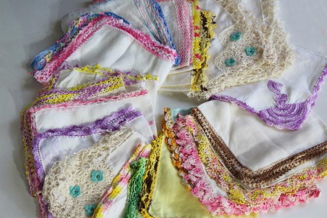 photo of vintage handkerchiefs lot, lace edged hankies trimmed w/ cotton thread crochet edgings #20