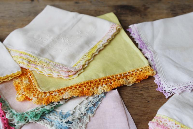 photo of vintage handkerchiefs lot, lace edged hankies trimmed w/ cotton thread crochet edgings #6