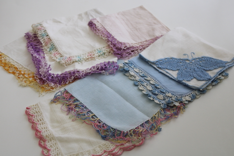 photo of vintage handkerchiefs lot, lace edged hankies trimmed w/ cotton thread crochet edgings #1
