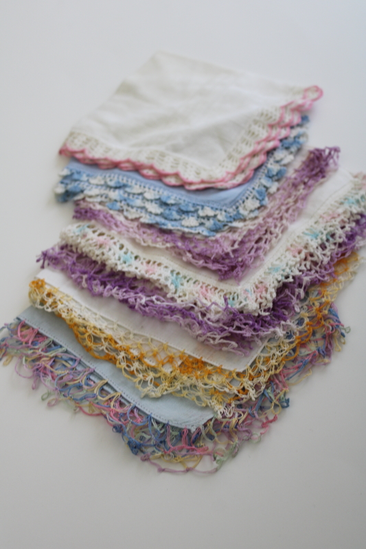 photo of vintage handkerchiefs lot, lace edged hankies trimmed w/ cotton thread crochet edgings #3