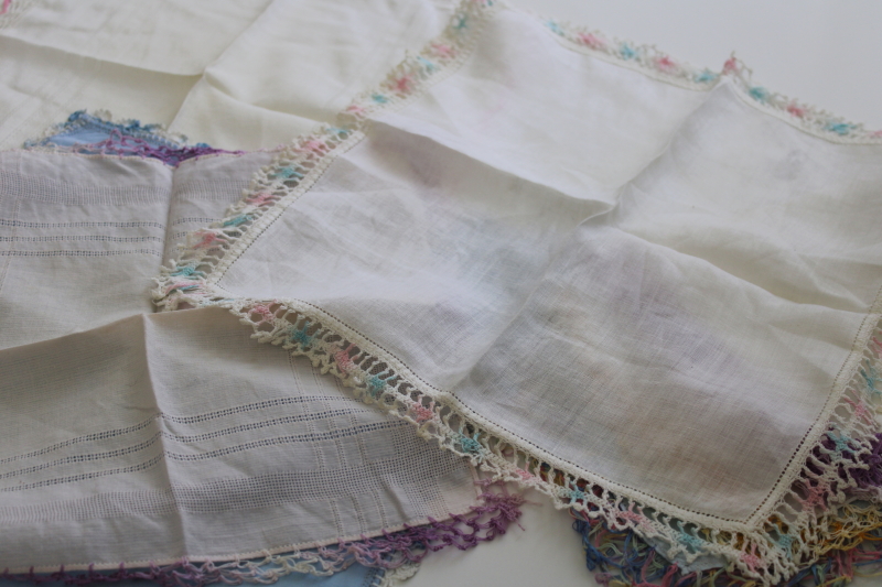 photo of vintage handkerchiefs lot, lace edged hankies trimmed w/ cotton thread crochet edgings #5