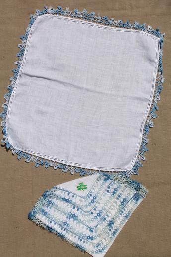 photo of vintage handkerchiefs lot, lace edged hankies trimmed w/ cotton thread crochet lace #2