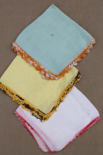 photo of vintage handkerchiefs lot, lace edged hankies trimmed w/ cotton thread crochet lace #3