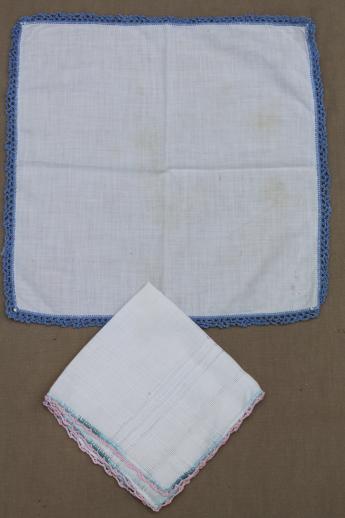 photo of vintage handkerchiefs lot, lace edged hankies trimmed w/ cotton thread crochet lace #5