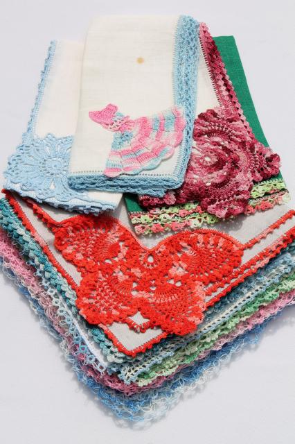 photo of vintage handkerchiefs lot, lace edged hankies trimmed w/ cotton thread crochet lace #1