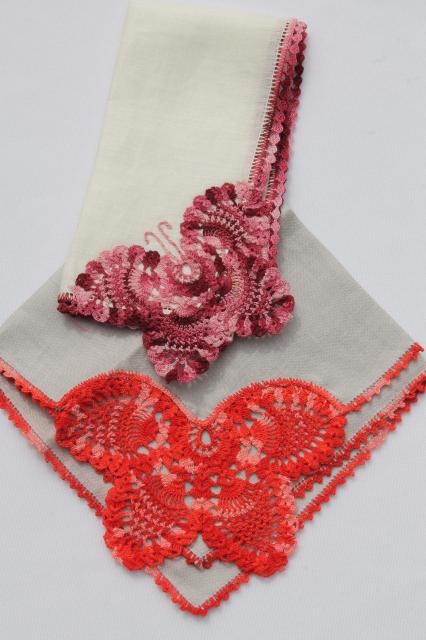 photo of vintage handkerchiefs lot, lace edged hankies trimmed w/ cotton thread crochet lace #2