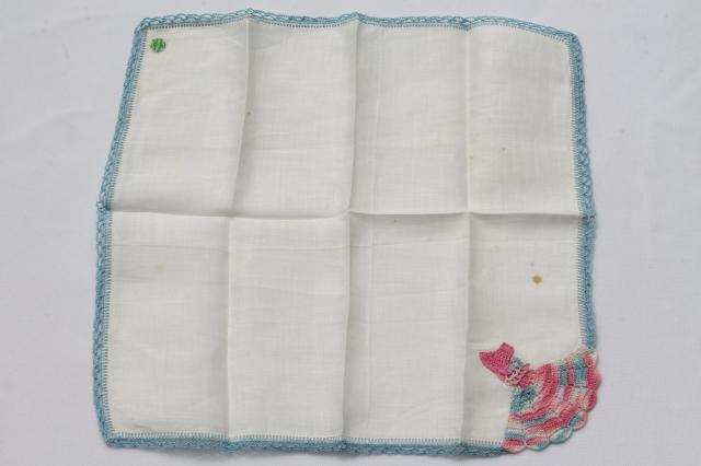 photo of vintage handkerchiefs lot, lace edged hankies trimmed w/ cotton thread crochet lace #3