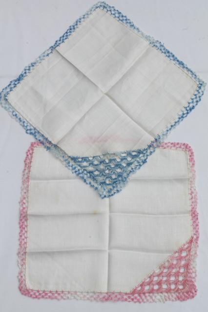 photo of vintage handkerchiefs lot, lace edged hankies trimmed w/ cotton thread crochet lace #6