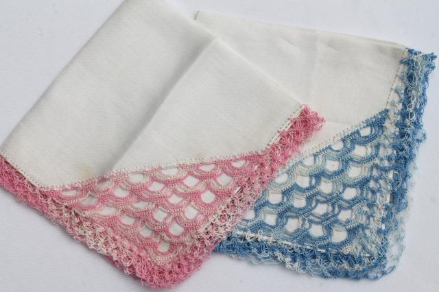 photo of vintage handkerchiefs lot, lace edged hankies trimmed w/ cotton thread crochet lace #7