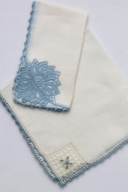 photo of vintage handkerchiefs lot, lace edged hankies trimmed w/ cotton thread crochet lace #10