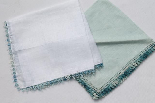 photo of vintage handkerchiefs lot, lace edged hankies trimmed w/ cotton thread crochet lace #11