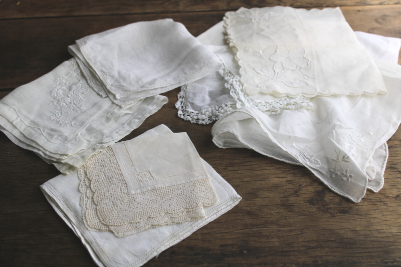 photo of vintage handkerchiefs, lot of 22 all white hankies fine cotton & linen w/ lace, embroidery  #2
