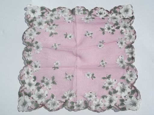 photo of vintage handkerchiefs lot, sheer nylon chiffon hankies w/ flowers #2