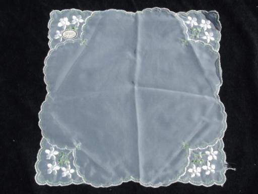photo of vintage handkerchiefs lot, sheer nylon chiffon hankies w/ flowers #3