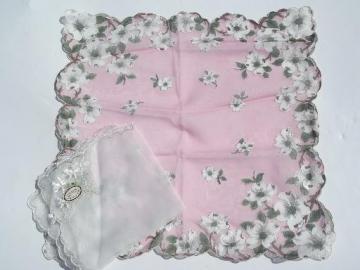 catalog photo of vintage handkerchiefs lot, sheer nylon chiffon hankies w/ flowers