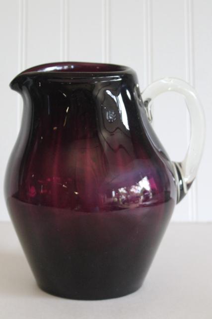 photo of vintage handmade Mexican glass pitcher, amethyst purple wine jug hand blown glass #1