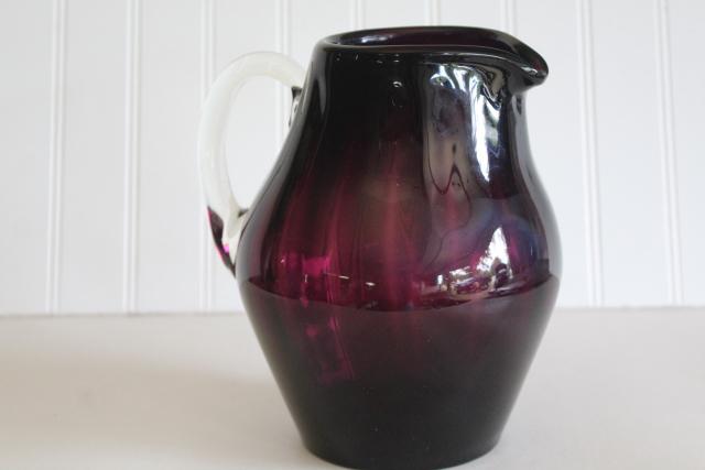 photo of vintage handmade Mexican glass pitcher, amethyst purple wine jug hand blown glass #3