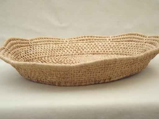 photo of vintage handmade baskets, lot of coiled basket bowls and trays #4