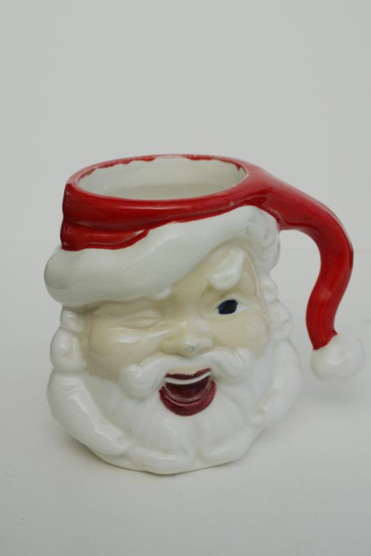 photo of vintage handmade ceramic Santa mug, winking Santa, retro Christmas decor #1