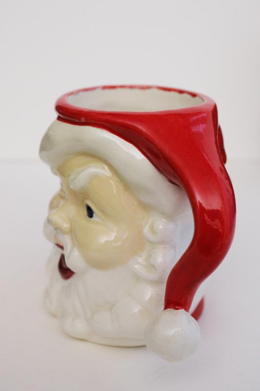 photo of vintage handmade ceramic Santa mug, winking Santa, retro Christmas decor #3