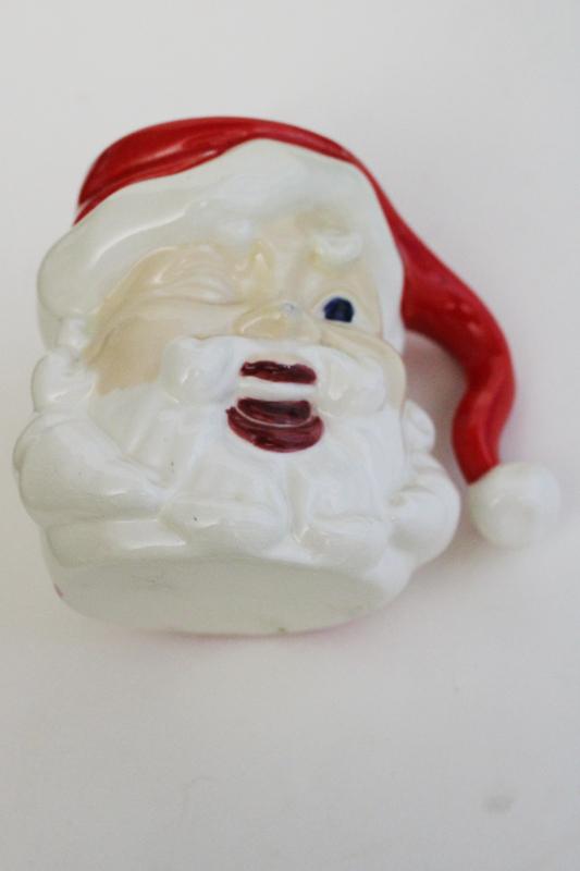 photo of vintage handmade ceramic Santa mug, winking Santa, retro Christmas decor #6