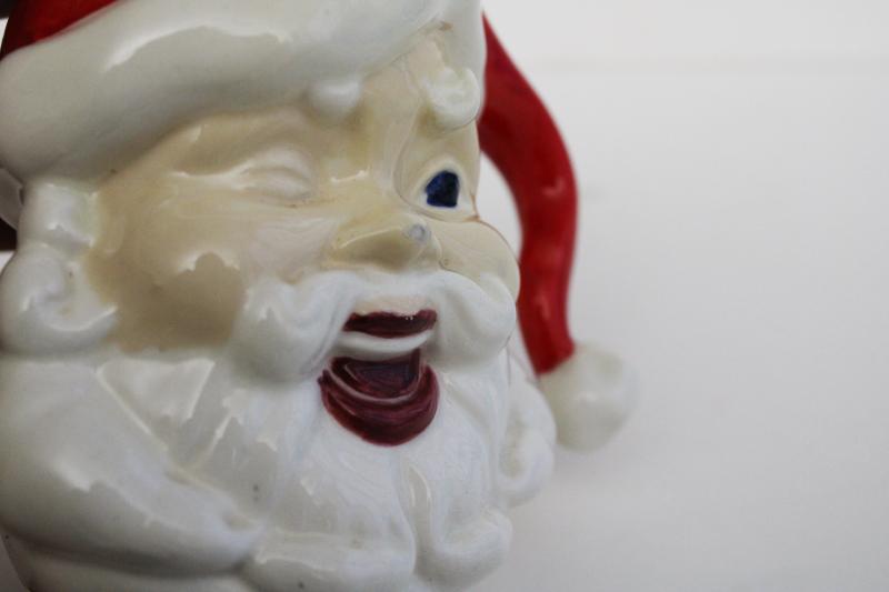 photo of vintage handmade ceramic Santa mug, winking Santa, retro Christmas decor #7