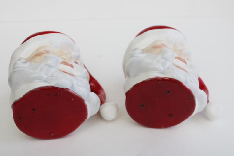 photo of vintage handmade ceramic Santa mugs, winking Santas, retro Christmas decor #6