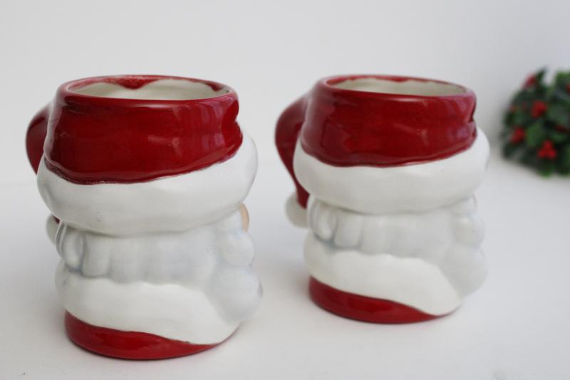 photo of vintage handmade ceramic Santa mugs, winking Santas, retro Christmas decor #8