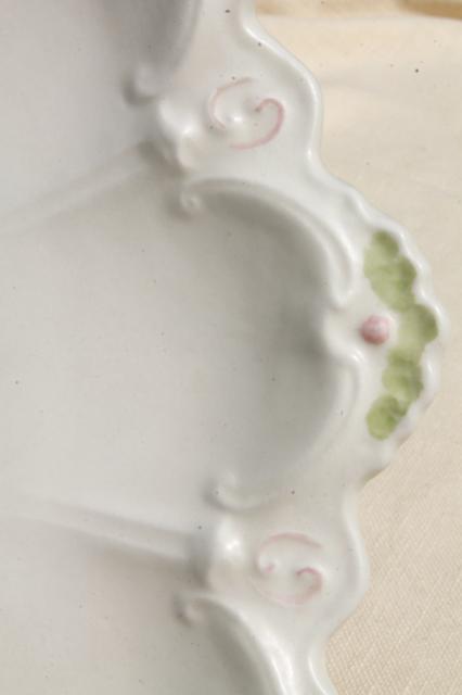 photo of vintage handmade ceramic cake stand, creamy white w/ pastel flowers, petal shape #7