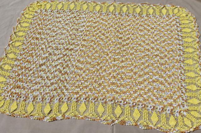 photo of vintage handmade cotton lace crochet tablecloth, golden grapes varigated yellow color #1