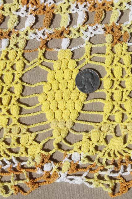 photo of vintage handmade cotton lace crochet tablecloth, golden grapes varigated yellow color #4
