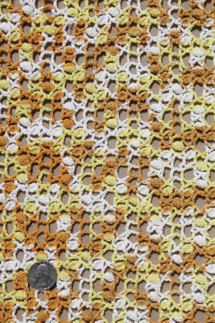 photo of vintage handmade cotton lace crochet tablecloth, golden grapes varigated yellow color #5