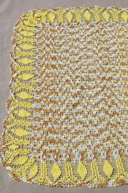 photo of vintage handmade cotton lace crochet tablecloth, golden grapes varigated yellow color #6