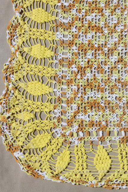 photo of vintage handmade cotton lace crochet tablecloth, golden grapes varigated yellow color #7