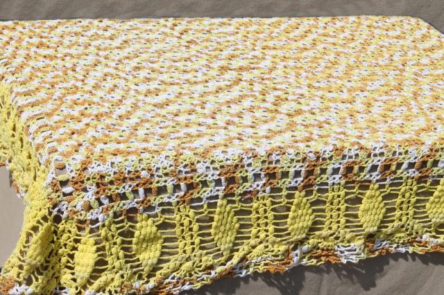 photo of vintage handmade cotton lace crochet tablecloth, golden grapes varigated yellow color #8