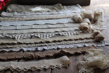 catalog photo of vintage handmade crochet lace edgings & insertion, salvaged antique sewing trims