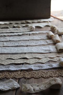 catalog photo of vintage handmade crochet lace edgings & insertion, salvaged antique sewing trims