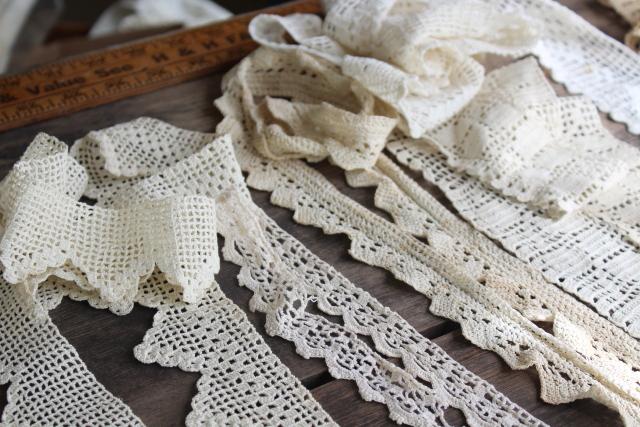 photo of vintage handmade crochet lace edgings & insertion, salvaged antique sewing trims #3