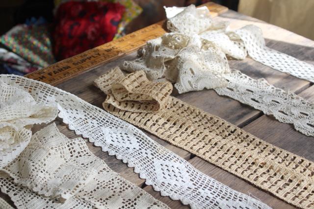 photo of vintage handmade crochet lace edgings & insertion, salvaged antique sewing trims #4