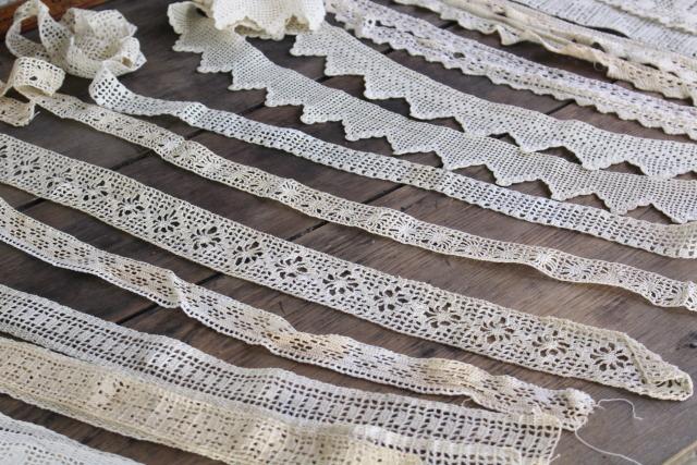 photo of vintage handmade crochet lace edgings & insertion, salvaged antique sewing trims #6